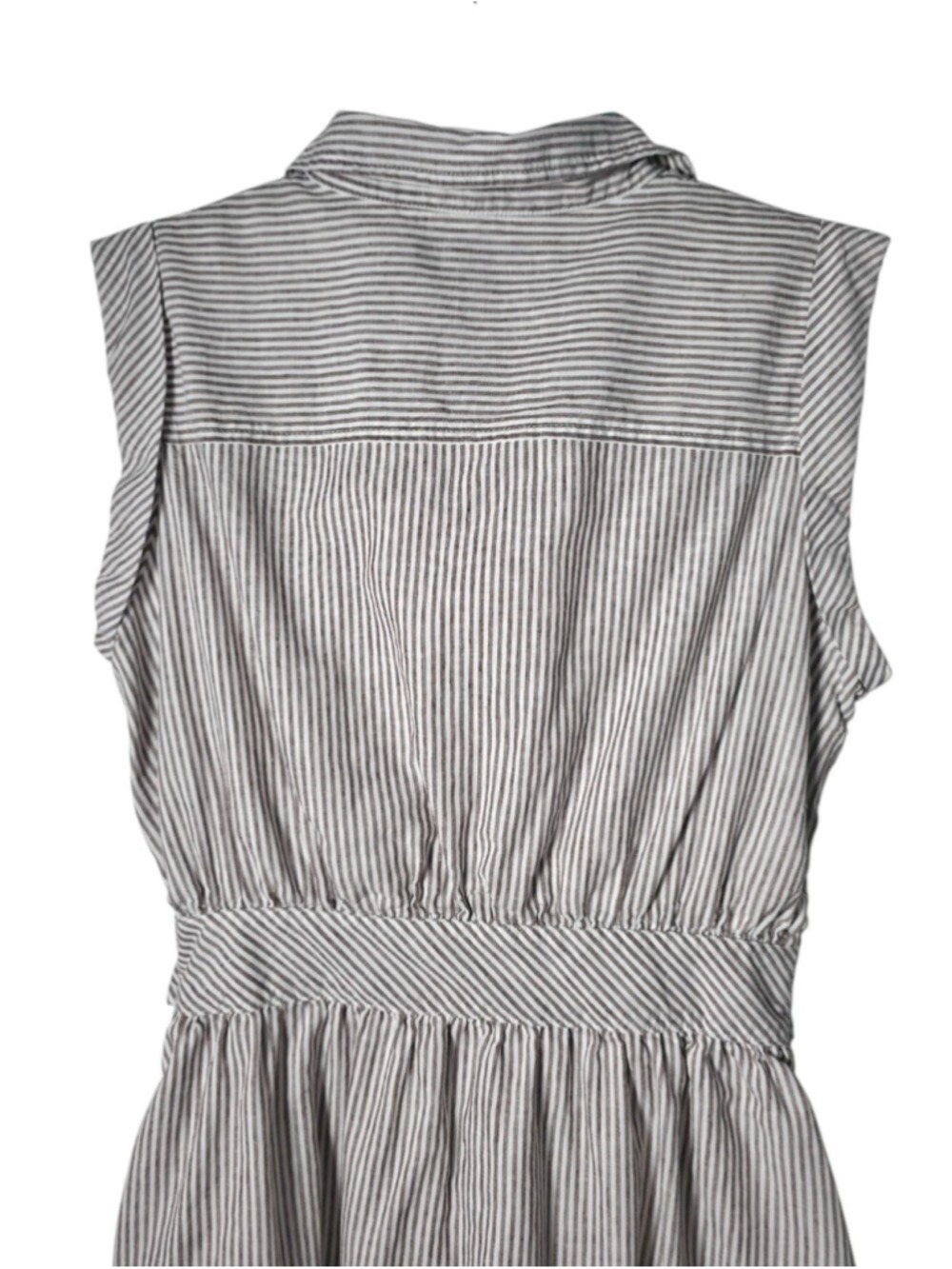 Banana Republic Petite Striped Shirt Dress Brown White Sleeveless Belted Midi - Picture 6 of 11